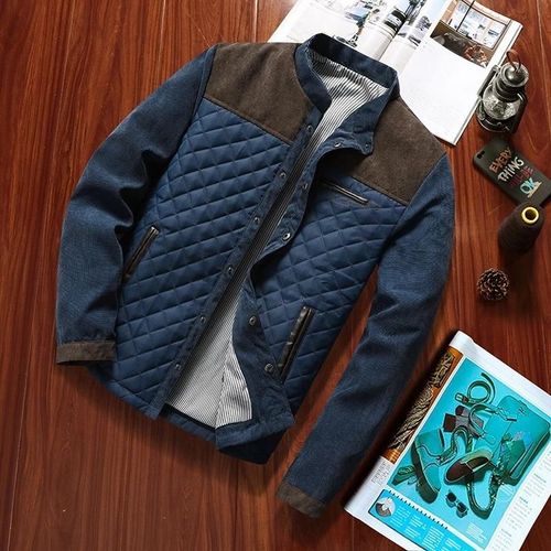 Veste À Col Collage Pour Homme-Couleur Unie,Marron Et Bleu,Taille M-Marron Bleu,M