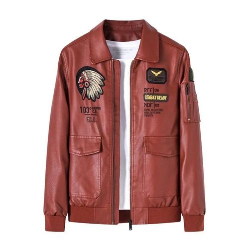 Blouson De Vol En Cuir Pu Pour Homme-Col Lavé,Velours Rouge Brique,Taille M Velours Rouge Brique,M