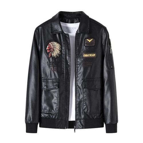 Blouson De Vol En Cuir Pu Pour Homme-Velours Noir Lavé,Taille M Velours Noir,M