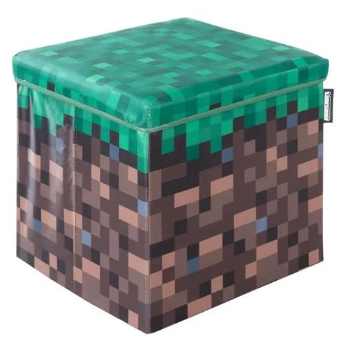 Coffre À Jouet Pliant 2en1 - Roba - Minecraft ¿ Bloc D'herbe ¿ 30 X 30 X 30 Cm ¿ Rangement Et Siège Pour Enfants