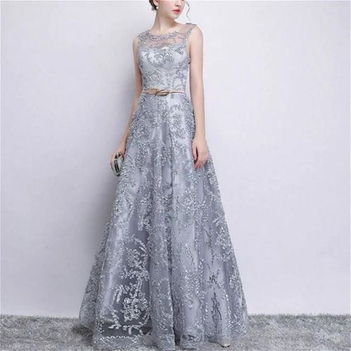 Robe Longue Formelle Sans Manches En Dentelle-Robe De Soirée Grise Xl Par Grey,Xl