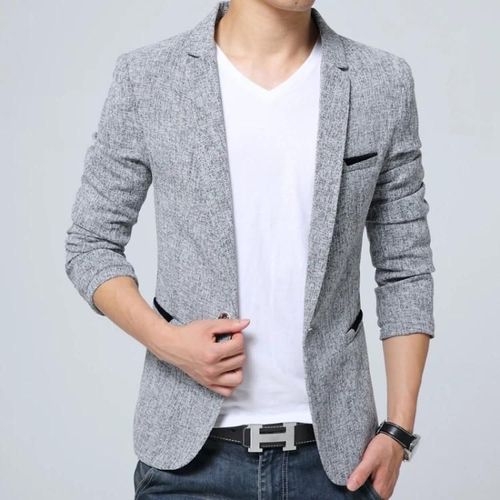 Hommes Costume Décontracté Blazer Slim Business Costume Veste L Gris,L