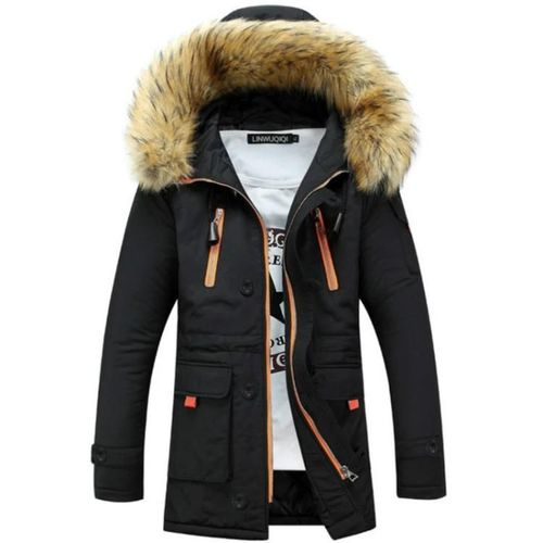 Veste Chaude Épaisse En Velours Pour Homme-Manteau Long En Coton Avec Col En Fourrure,Taille M,Noir Noir,M