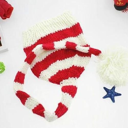 Vêtements De Photographie Pour Enfants-Chapeau De Noël Longue Queue En Laine Rouge À Rayures Rouge