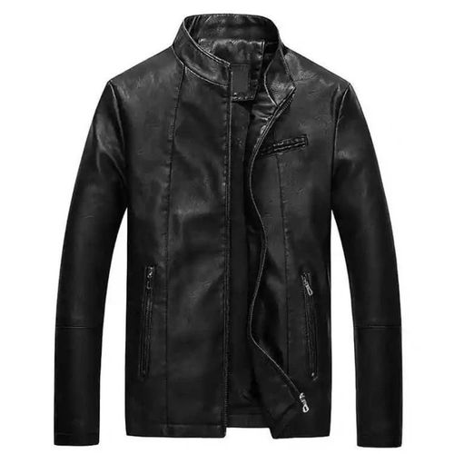 Blouson En Cuir Pu Lavé Ajusté Pour Homme-Noir,Taille L-Noir,L