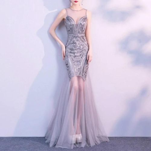 Robe De Soirée Sirène-Paillettes Argentées Perles Robe De Bal Formelle S Par Silver,S