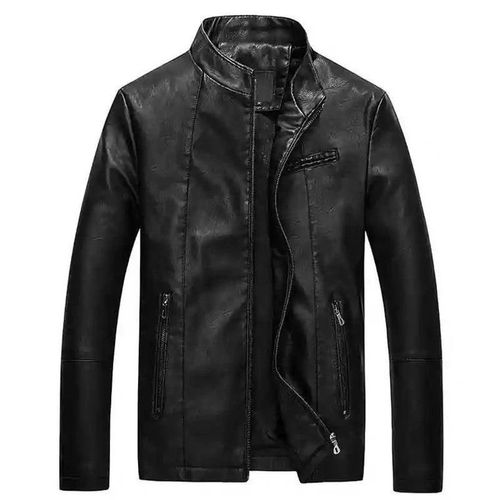 Veste En Cuir Pu Lavé Ajustée Pour Hommes-Noir,Taille Xxxl,Noir,Xxxl