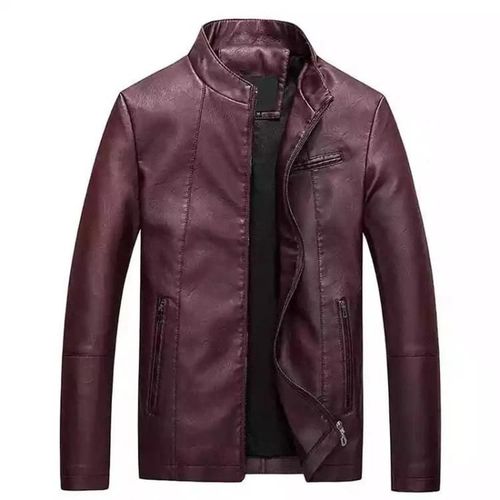 Blouson Slim En Cuir Pu Lavé Pour Homme-Xxl Rouge Par Rouge,Xxl
