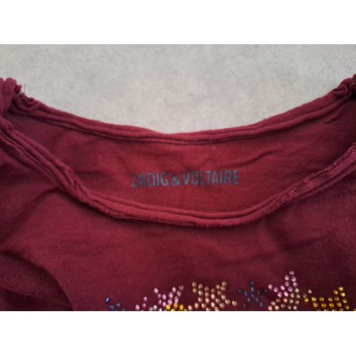 T-Shirt Fille Bordeaux "Tête De Mort" Strass Zadig & Voltaire - 8 Ans