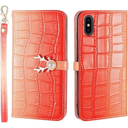 Coque Apple Iphone Xs Max Rabat Housse Iphone Xs Max Clapet Wapiti Cerf Perle Portefeuille Etui Avec Fonction Support Et Porte Carte Motif Crocodile Cuir Pu Flip Cover Case.Rouge Dégradé