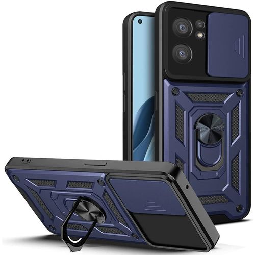 Coque Pour Oppo Find X5 Lite/Reno 7 Reno7 5g Avec Anneau 360°, Coque De Protection Avec Cache Objectif, Étui De Protection Antichoc Avec Support Magnétique. Bleu