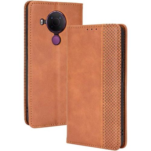 Nokia 5.4 Coque Étui Portefeuille Fonction Support Slots Pour Cartes Couverture À Rabat Magnétique Compatible Avec Le Smartphone Nokia 5.4marron