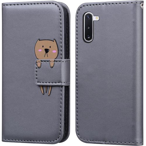 Coque Pour Samsung Galaxy Note10 Clapet Samsung Note10 Housse De Portefeuille Ours Dessin Animé Etui À Rabat En Cuir Flip Case Avec Emplacement Carte Et Fonction Support Gris
