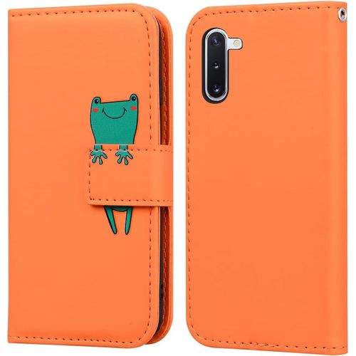 Coque Pour Samsung Galaxy Note10 Clapet Samsung Note10 Housse De Portefeuille Grenouille Dessin Animé Etui À Rabat En Cuir Flip Case Avec Emplacement Carte Et Fonction Support Orange