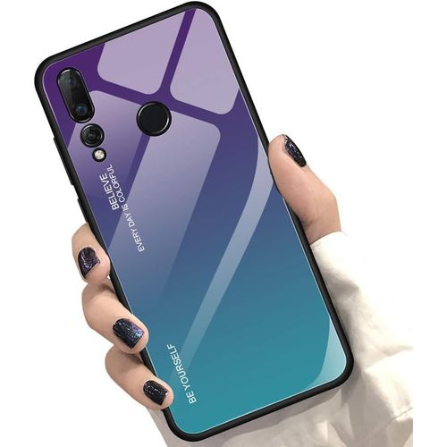 Coque De Protection Pour Huawei Nova 4, Huawei Nova 4, Verre Trempé 9h Arrière Avec Cadre Souple En Tpu Souple, Ultra Mince Crystal Clear Case En Verre Pour Huawei Nova 4 Bleu