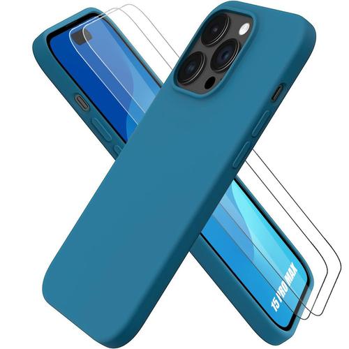 Coque Silicone Pour Iphone 15 Pro Max Bleu Antichoc Ultra Slim + 2 Verres Trempés - Booling