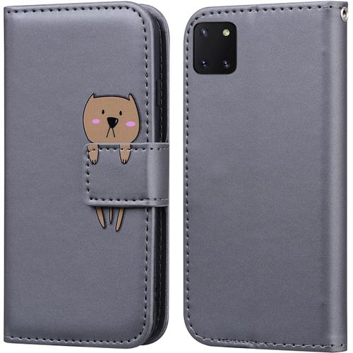 Coque Pour Samsung Galaxy Note10 Lite Clapet Samsung Note10 Lite Housse De Portefeuille Ours Dessin Animé Etui À Rabat En Cuir Flip Case Avec Emplacement Carte Et Fonction Support Gris