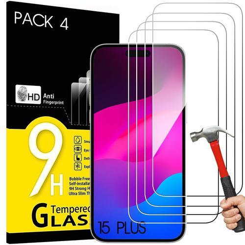 [4 Pièces] Verre Trempé Pour Iphone 15 Plus Protection D'ecran Transparent Anti-Rayures - Booling