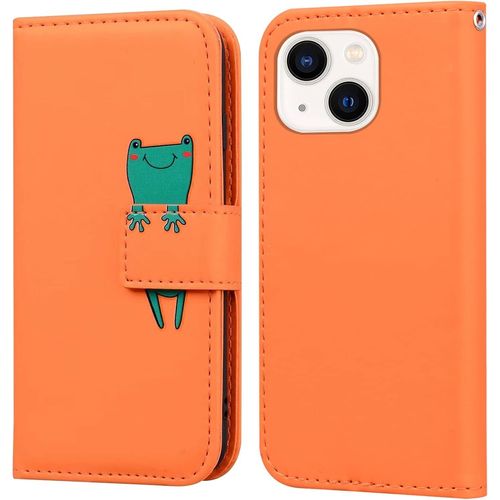 Coque Apple Iphone 13 Clapet,Dessin Animé Grenouille Portefeuille Etui En Cuir Pu,Tpu Antichoc Housse Flip Case Avec Rabat Fentes Pour Cartes Et Fonction Support,Orange