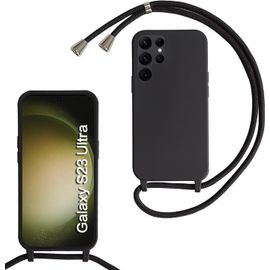 Coque Pour Samsung Galaxy S23 Ultra,Collier Pour Étui Colliers De Cellulaire Corde Silicone Avec Cordon Case Tpu Bumper Pour Samsung Galaxy S23 Ultra-Noir