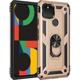Coque Google Pixel 5 Verre Trempé Double Couche Hybride Ultra Armure Housse Étui De Protection Antichoc Armor Bumper Cover Google Pixel 5 Avec Stand Or