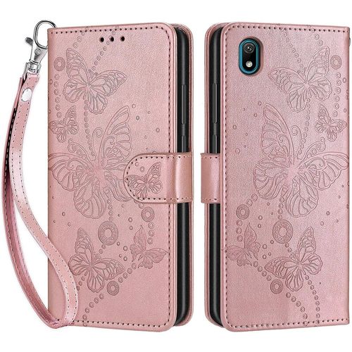 Coque Pour Huawei Y5 2019, Housse En Cuir Pu Flip Pochette Portefeuille Étui Avec Emplacement Carte Honor 8s Coque Magnétique Antichoc Papillon - Or Rose