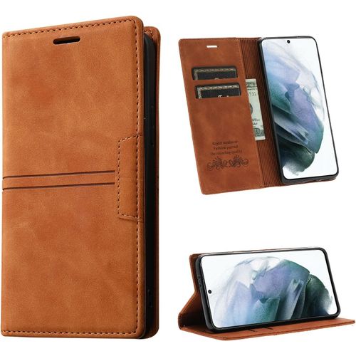 Coque Samsung S21 Fe,Housse Galaxy S21 Fe 5g,Etui Samsung S21 Fe,Cuir Portefeuille Livre Emplacement Carte Fermeture Flip/Folio Coque Protection Samsung Galaxy S21 Fe 5g Phone Case - Brun