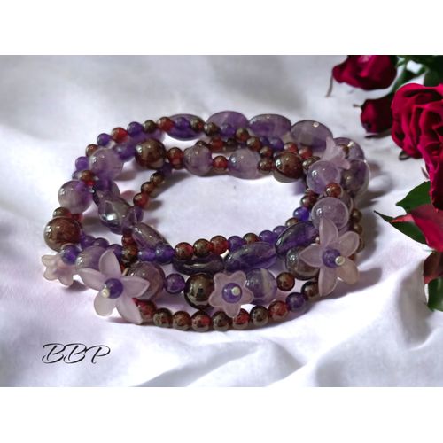 Bracelet Femme Hématite Bracelet Perle Agate Et Grenat Bracelet Perle Fleur 4 Bracelets Fantaisie Élégant Soirée