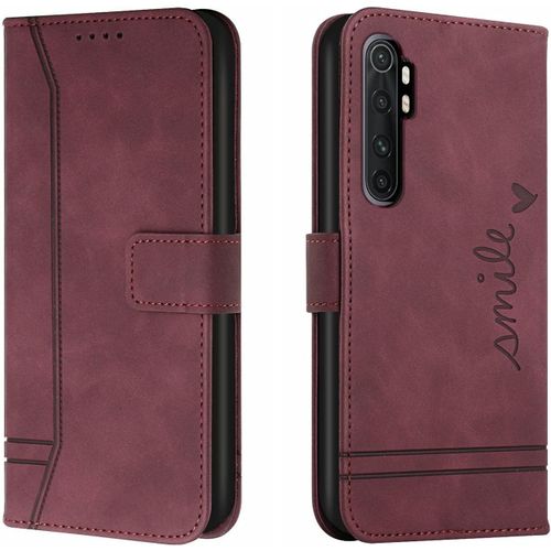 Coque Pour Xiaomi Mi Note 10 Lite 5g, Etui Cuir Avec Magnetique, Flip Pochette Housse Pour Xiaomi Mi Note 10 Lite 5g Protection, Vin Rouge