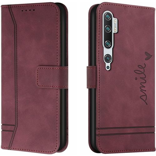 Coque Pour Xiaomi Mi Note 10 / Xiaomi Mi Note 10pro / Xiaomi Cc9 Pro, Etui Cuir Avec Magnetique, Flip Pochette Housse Pour Xiaomi Mi Note 10 Protection, Vin Rouge