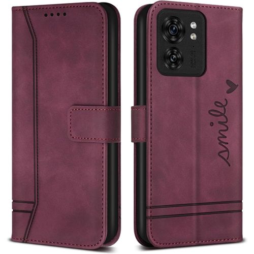 Coque Pour Motorola Edge 40 / Motorola Edge 40, Etui Cuir Avec Magnetique, Flip Pochette Housse Pour Motorola Edge 40 / Motorola Edge 40, Vin Rouge