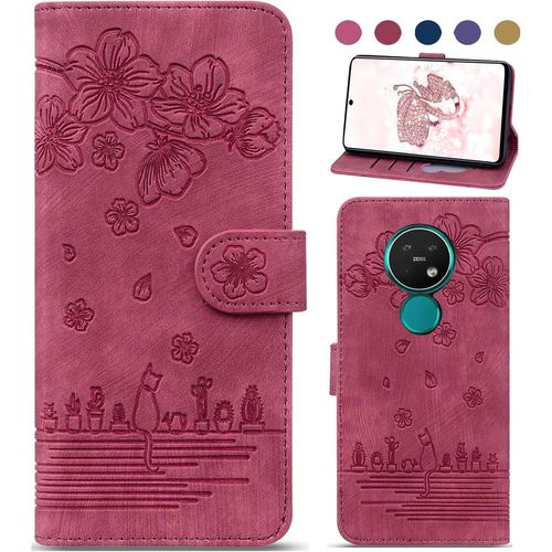 Coque Pour Nokia 7.2 / Nokia 6.2, Protection Housse En Cuir Pu Premium Etui À Rabat Pochette De Portefeuille Et Magnétique Flip Folio Phone Case Avec Fonction Support - Rouge