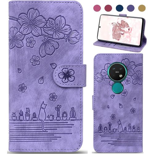 Coque Pour Nokia 7.2 / Nokia 6.2, Protection Housse En Cuir Pu Premium Etui À Rabat Pochette De Portefeuille Et Magnétique Flip Folio Phone Case Avec Fonction Support - Violet