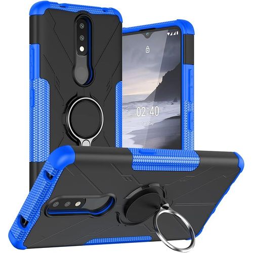 Coque Pour Nokia 2.4 Avec Anneau Rigide Hard Case Pc+Silicone Tpu Souple Housse Tout Inclus Antichoc Case Cover Pour Nokia 2.4bleu