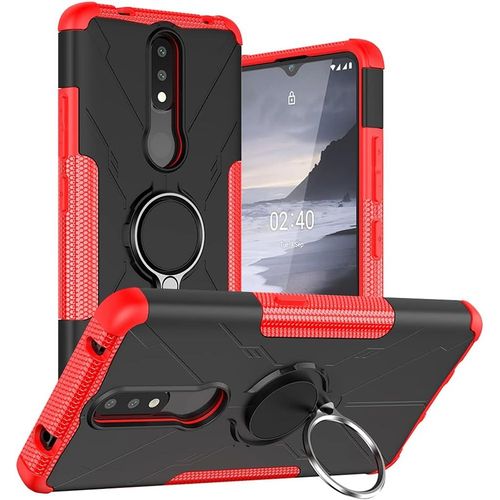 Coque Pour Nokia 2.4 Avec Anneau Rigide Hard Case Pc+Silicone Tpu Souple Housse Tout Inclus Antichoc Case Cover Pour Nokia 2.4rouge