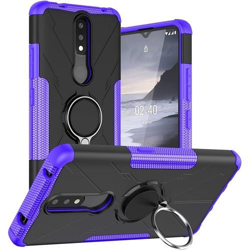 Coque Pour Nokia 2.4 Avec Anneau Rigide Hard Case Pc+Silicone Tpu Souple Housse Tout Inclus Antichoc Case Cover Pour Nokia 2.4violet