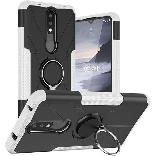 Coque Pour Nokia 2.4 Avec Anneau Rigide Hard Case Pc+Silicone Tpu Souple Housse Tout Inclus Antichoc Case Cover Pour Nokia 2.4blanc