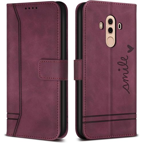 Coque Pour Huawei Mate 10 Pro/Huawei Mate 10 Pro, Etui Cuir Avec Magnetique, Flip Pochette Housse Pour Huawei Mate 10 Pro/Huawei Mate 10 Pro, Vin Rouge