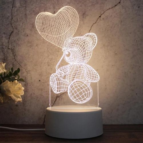 Veilleuse Led 3d Tricolore-Creative Love Ballon Ours,