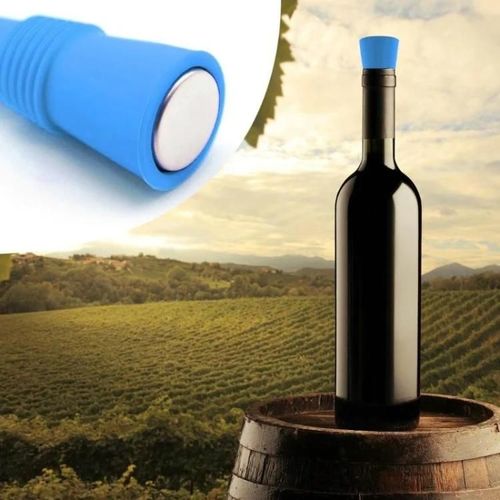 Bouchon de vin en silicone-Qualité alimentaire,Design créatif,Bleu Bleu