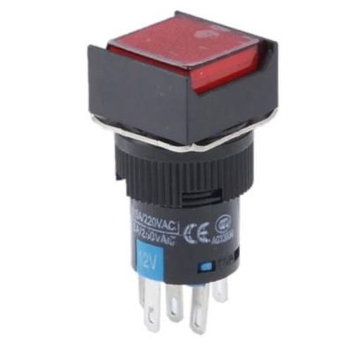 Interrupteur À Bouton-Poussoir De Voiture-Carré Diy Avec Serrure Et Indicateur Led,Dc 24v Rouge Rouge