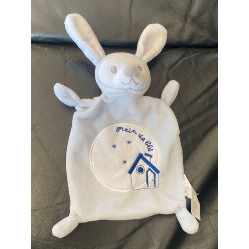 Doudou Plat Lapin Grain De Ble Bleu Rond Blanc Maison Z Zannier 28cm