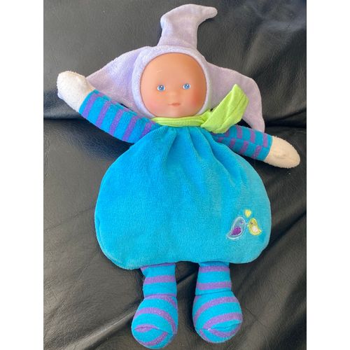 Doudou Lutin Bleu Oiseaux Babicorolle Écharpe Verte Corolle 29cm