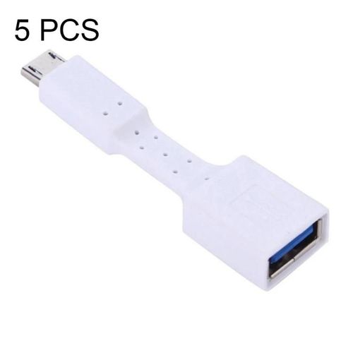 Adaptateur Micro USB OTG-Paquet de 5,mâle vers USB 3.0 femelle,blanc