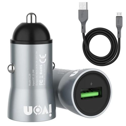 Set De Chargeur De Voiture Usb-Charge Rapide 18w Qc 3.0 + Câble Micro Usb 1m-