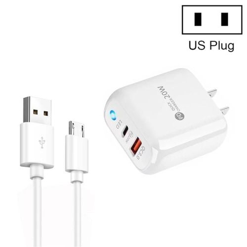 Chargeur De Téléphone Portable Type-C Et Usb-Pd04 Avec Câble Micro Usb,Blanc Blanc