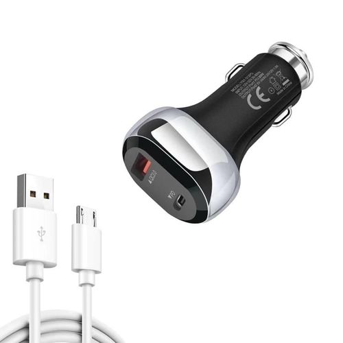 Chargeur De Voiture-18w Usb Qc3.0 & 20w Usb-C,Câble Micro Usb Inclus-Noir