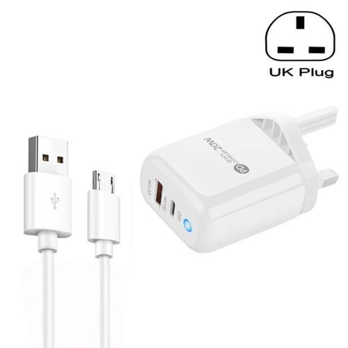 Chargeur De Téléphone Portable Type-C-Pd04 Avec Câble Usb Vers Micro Usb,Prise Uk Blanc