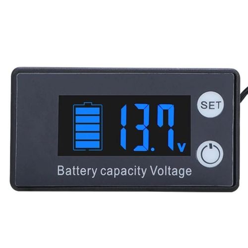 Voltmètre CC-Affichage numérique à deux lignes pour batteries au plomb et au lithium-Bleu