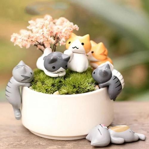 Fleshy Flower Pot Set-Décorations de poupées chat mignonnes pour micro-paysages de bricolage